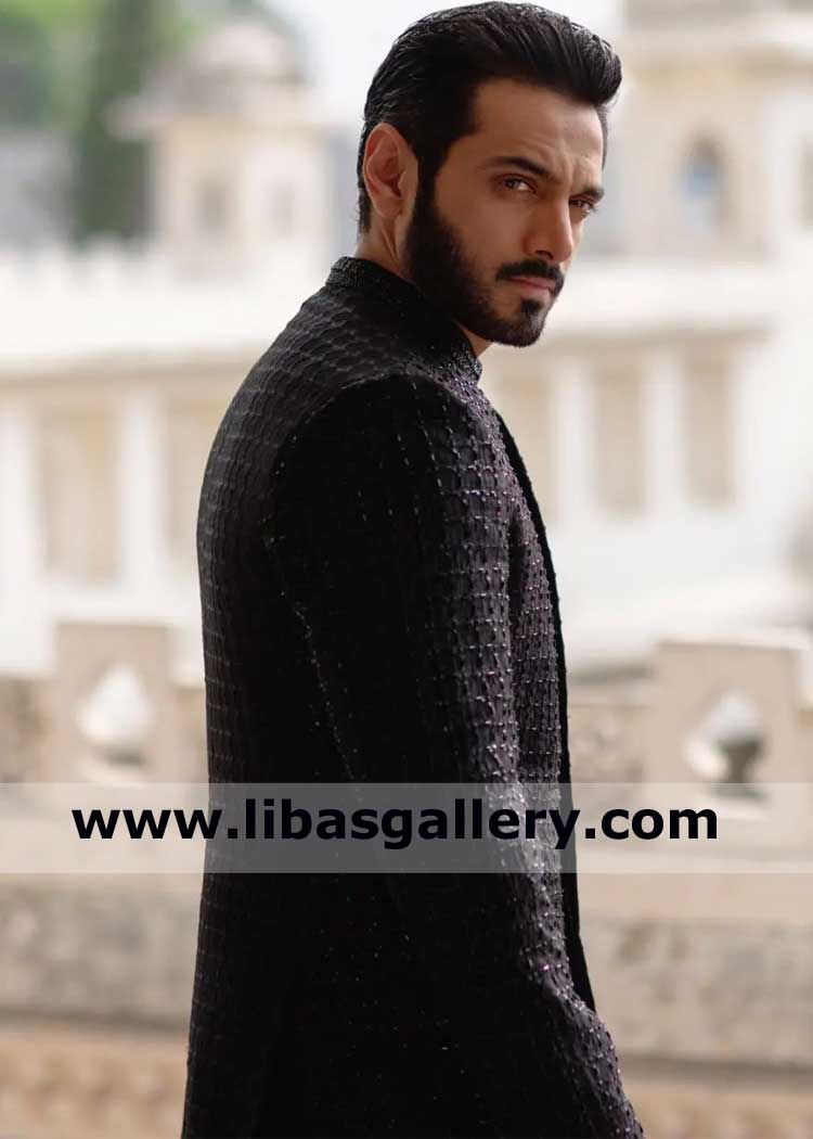 Men Black Prince coat Nawabi Elegance Modern Brilliance