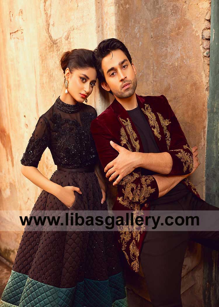 Burgundy Men Prince Coat with Antique Gold Hand Embellishment