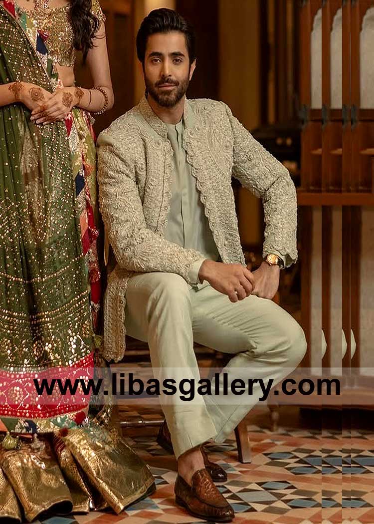 Mint Green Embroidered Jacket for Wedding Day