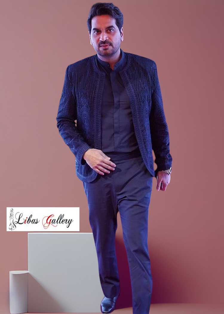 Black self embroidered celebrity style wedding prince coat