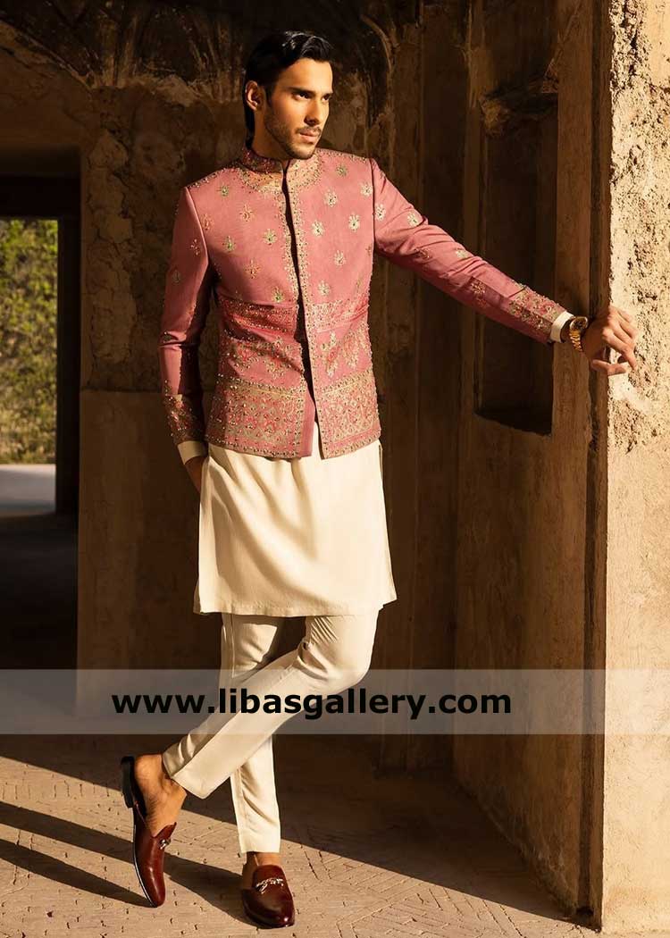 Strawberry pink Gold Groom prince coat