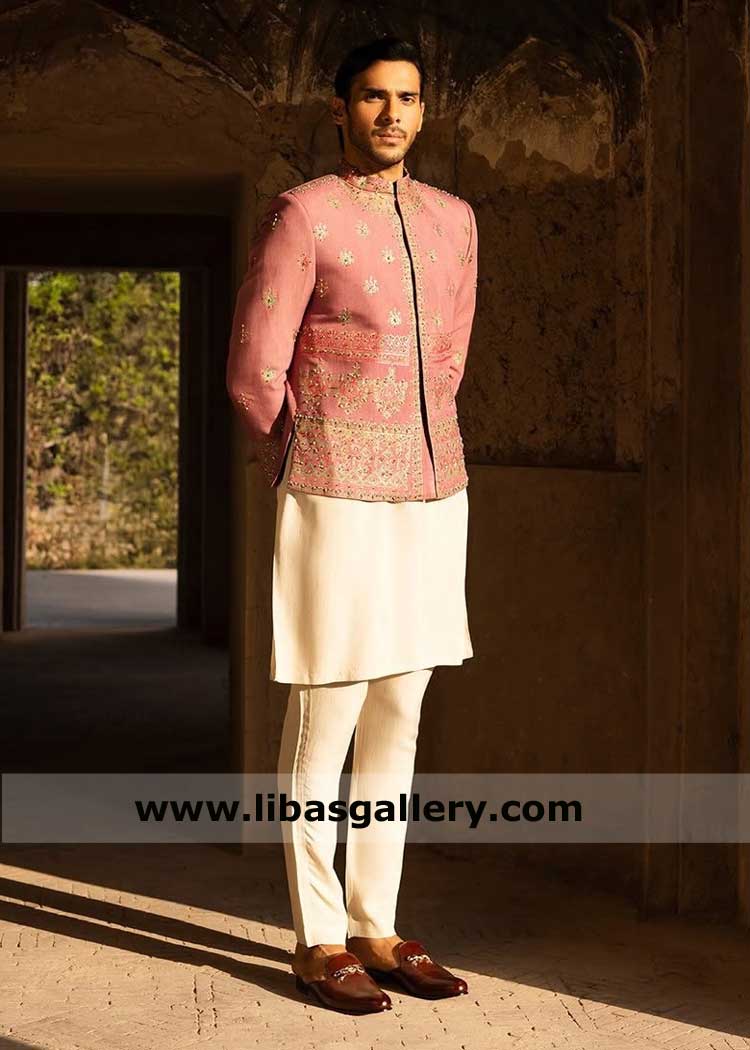 Strawberry pink Gold Groom prince coat