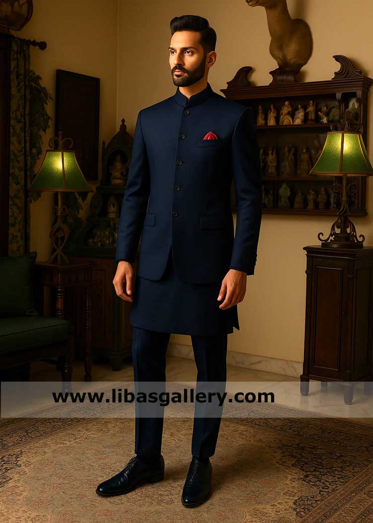 Classic Plain Blue Prince Coat Style
