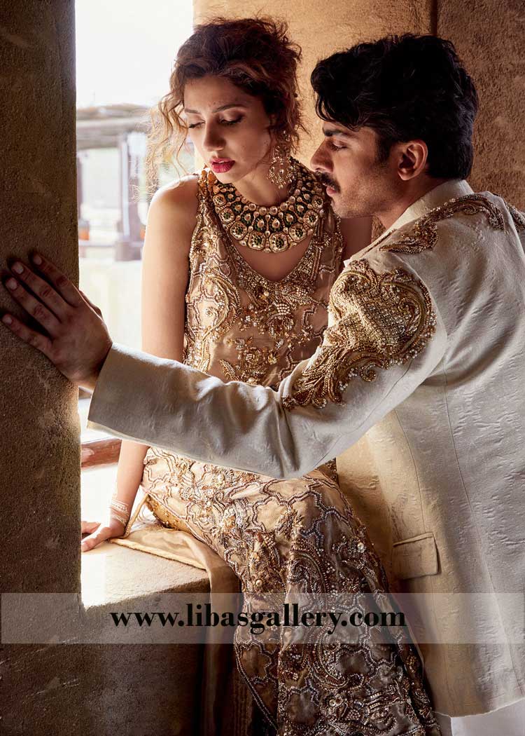 off white high quality hand crafted prince jacket for groom dulha