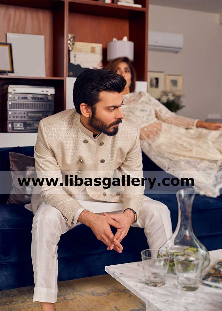 Double breast slim fit angrakha style prince coat in jamawar