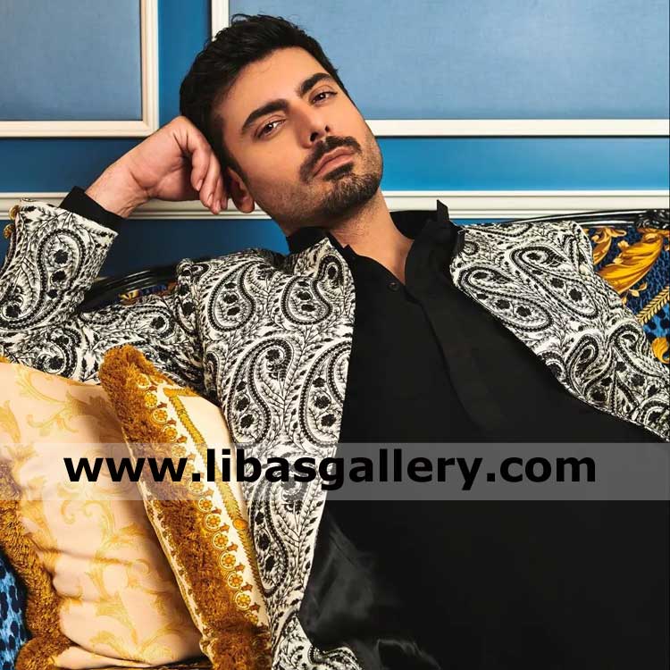 kashmiri paisley inspired ivory embroidered prince jacket for groom dulha