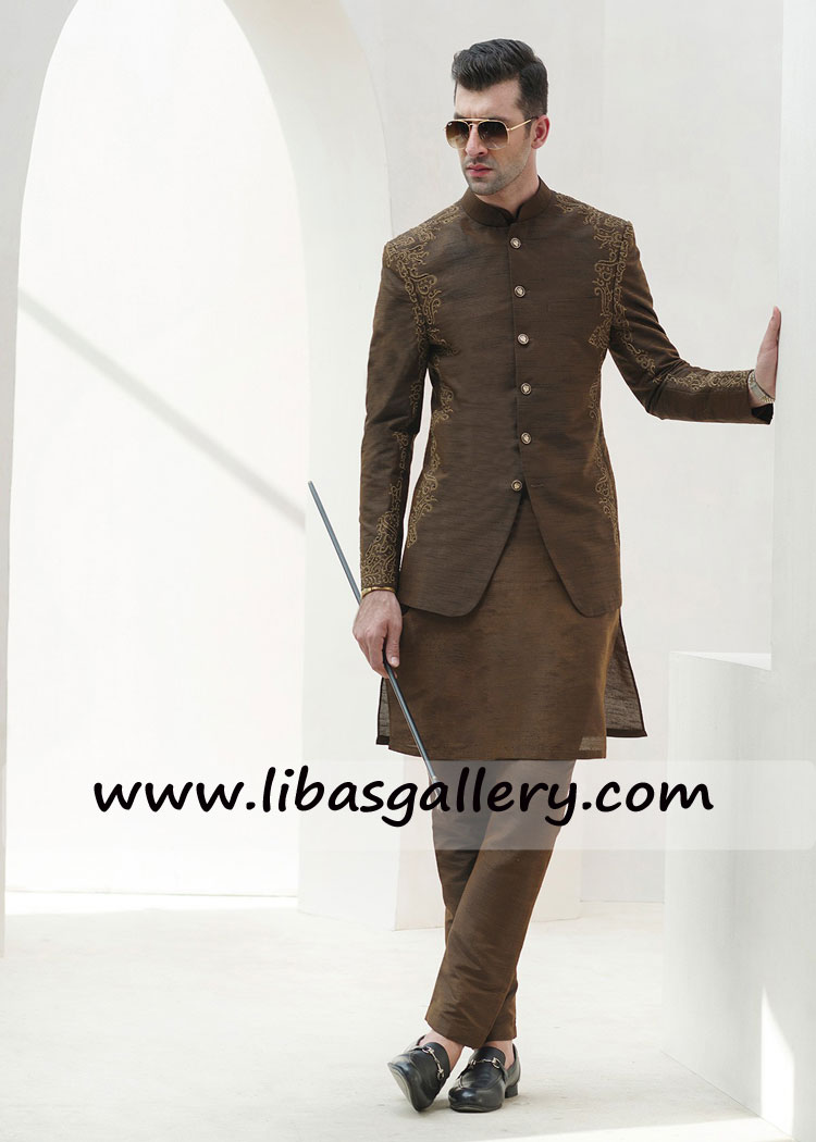 ANTIQUE RUST HAND EMBROIDERED Gents PRINCE COAT