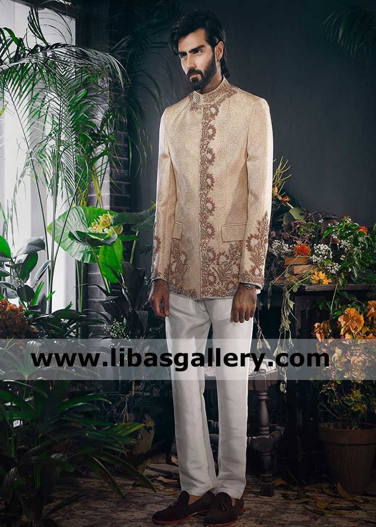 Jamawar Prince coat hand embellished for wedding