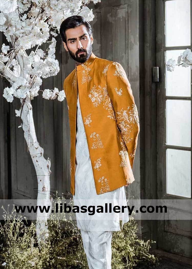 Tangerine Groom prince jacket for mehndi night
