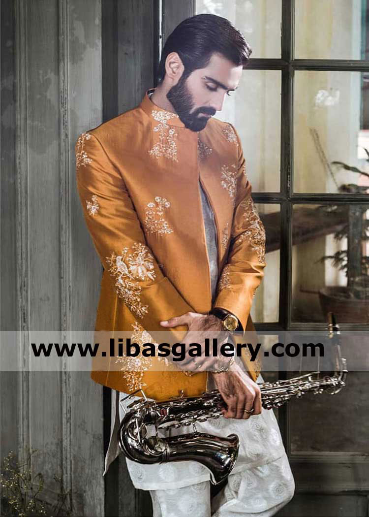 Tangerine Groom prince jacket for mehndi night