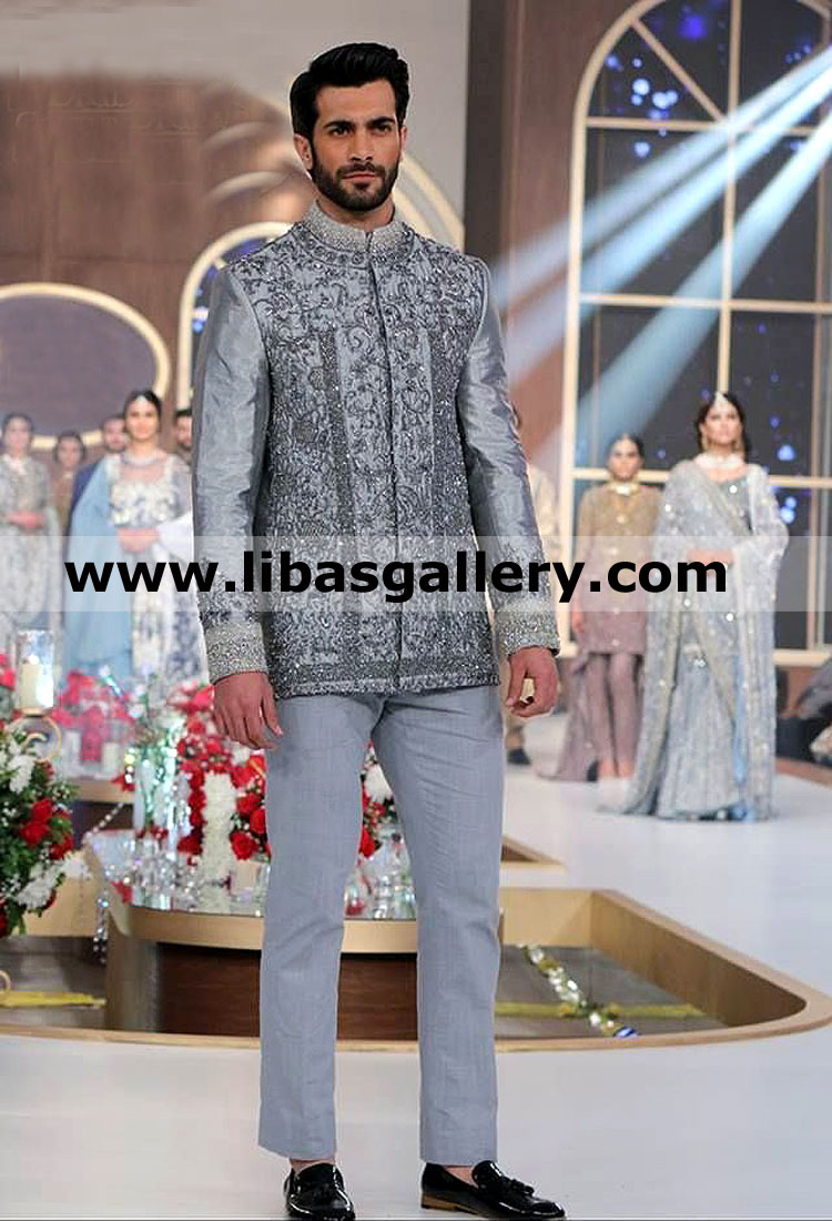 Men Hand Embellished Wedding jacket for Barat Nikah Happy Event