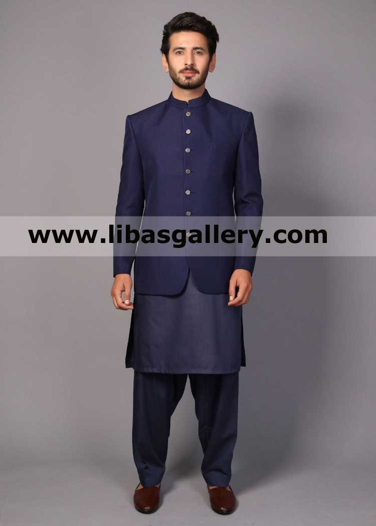 Dark shade prince coat design for friend nikah walima participation