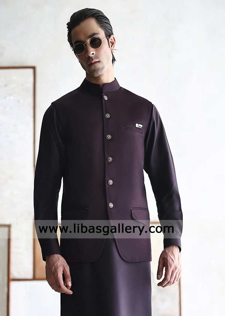 Waistcoat purple for Special Occasion with Kameez Shalwar