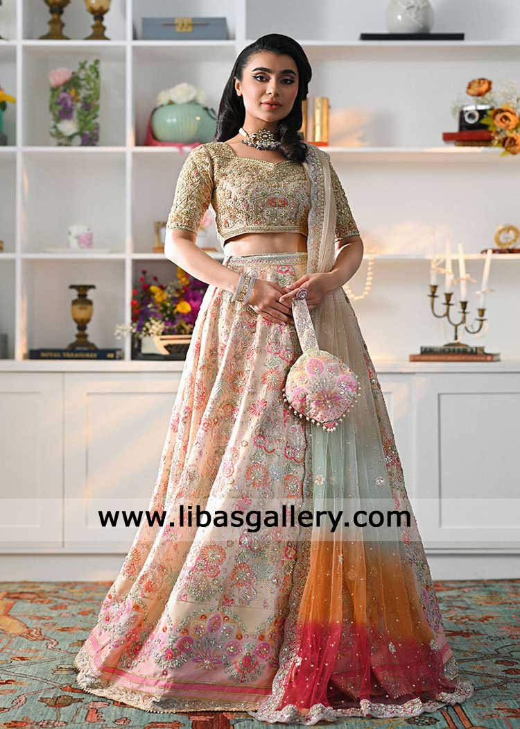 luxury raw silk hand embroidered lehenga and choli set