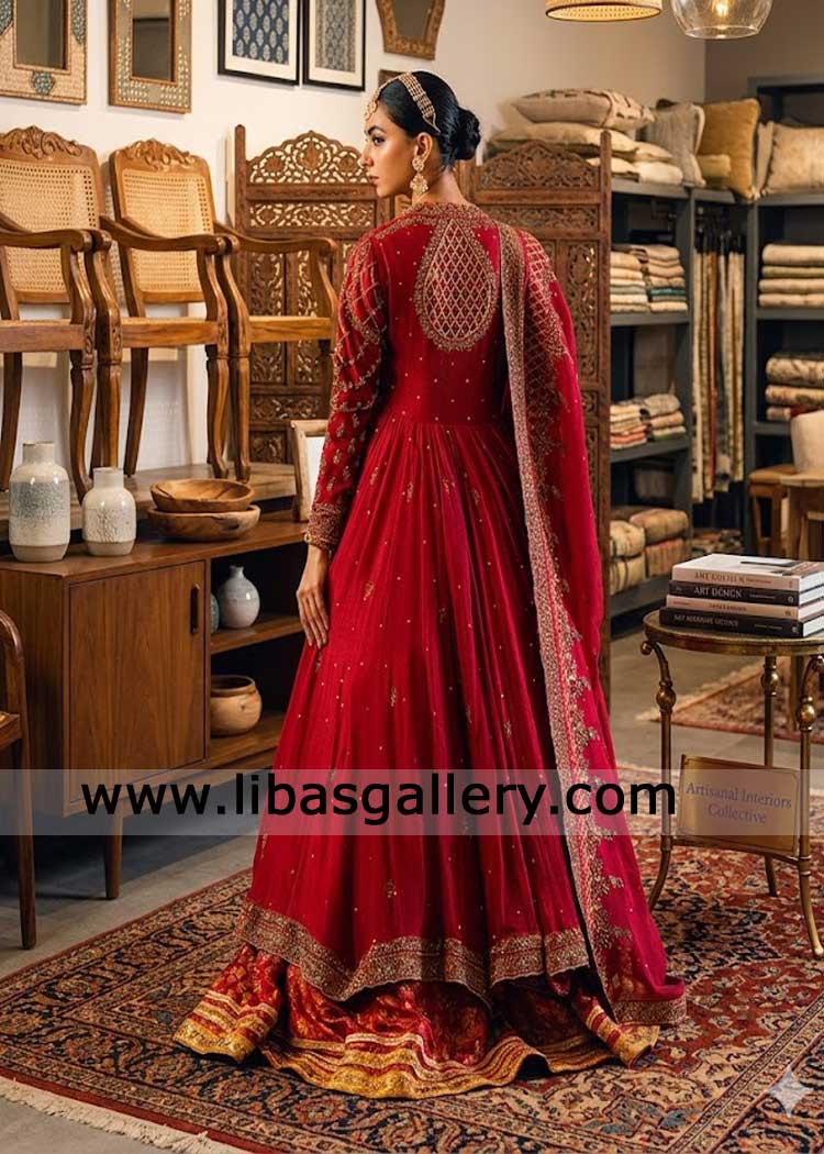 Red Angrakha Bridal dress with Banarsi lehenga for Nikah Bride