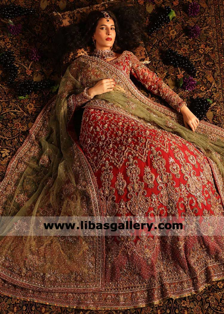 Latest Red Green Bridal Lehenga Choli Dress Set