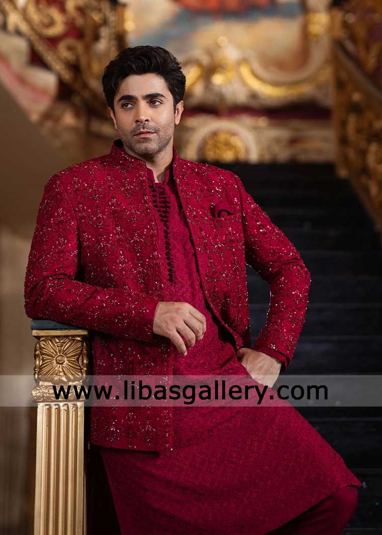 luxury Red Maroon Prince Coat for Groom