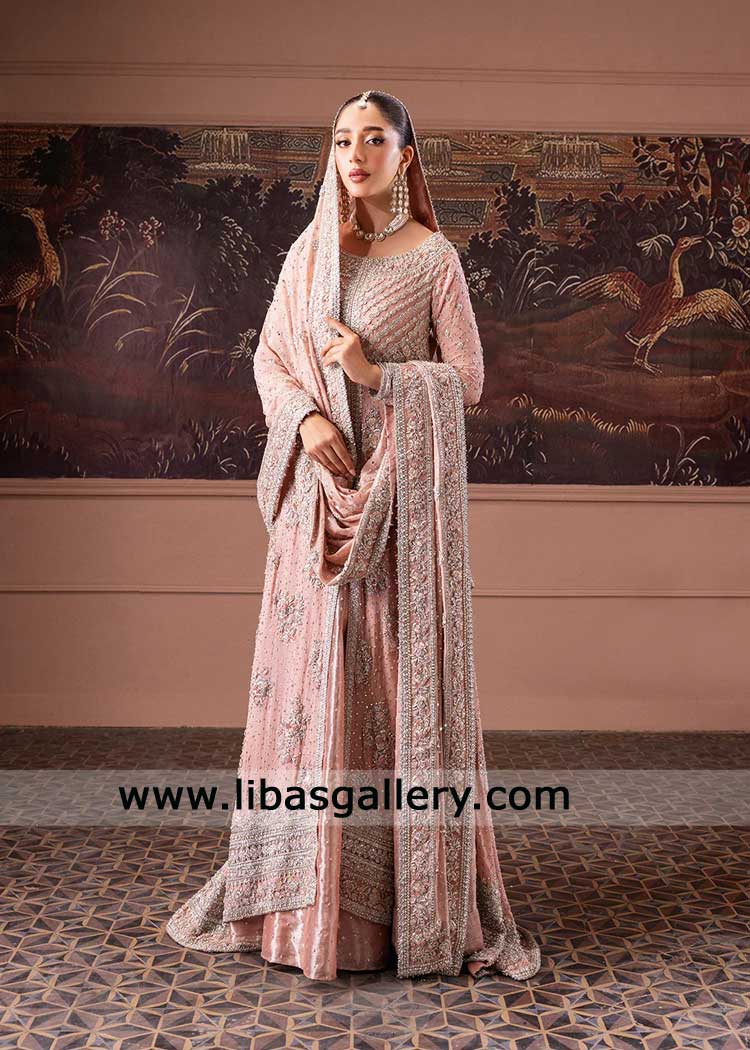 Rose pink Hand Embellished Farshi Gown with Dupatta