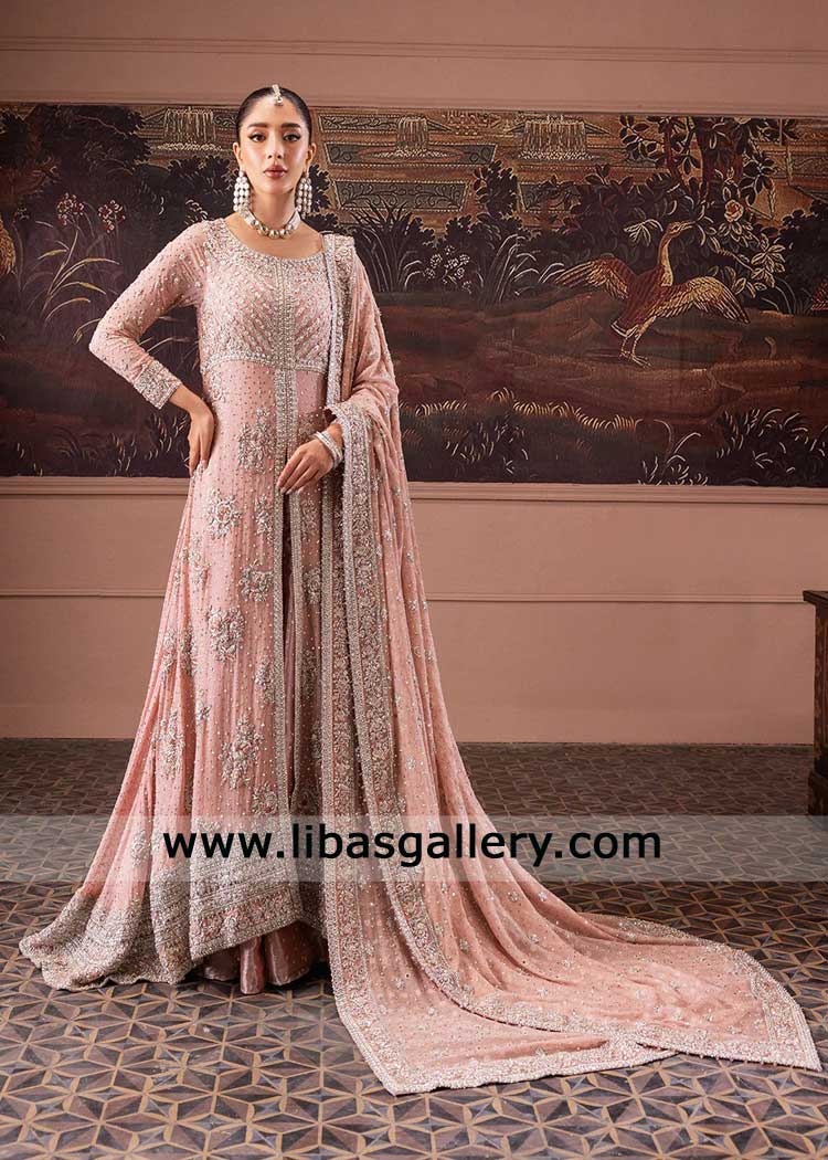 Rose pink Hand Embellished Farshi Gown with Dupatta