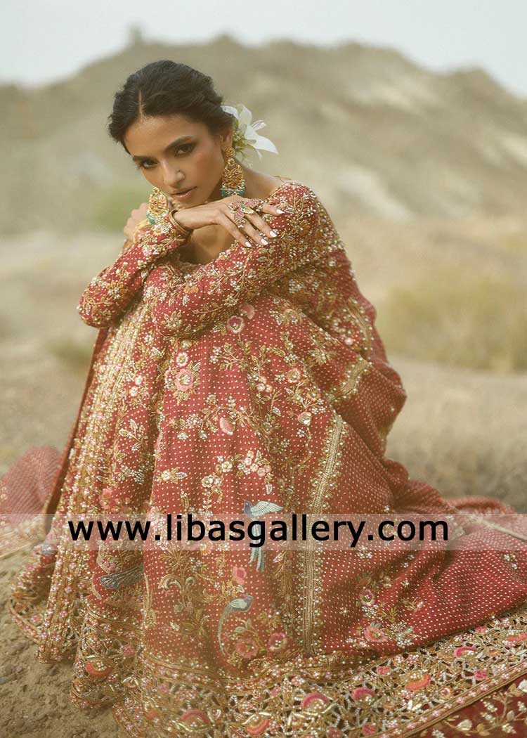 Carmine Bridal Peshwas with Brocade Lehenga