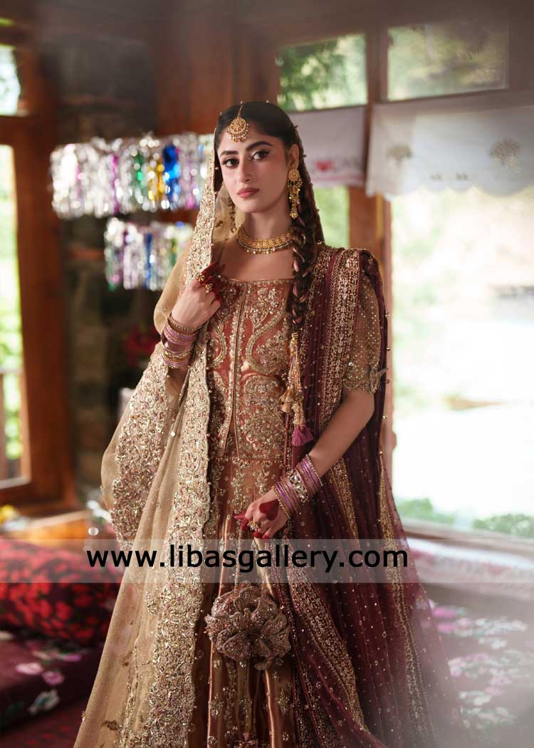 Rust Lehenga Choli Hand Embellished for Bride Nikah