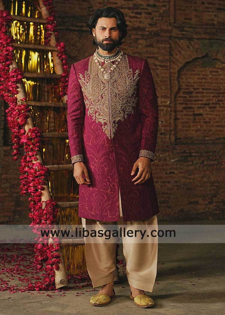 Pakistani textured groom Nikah Sherwani Sugarland USA for Nikah