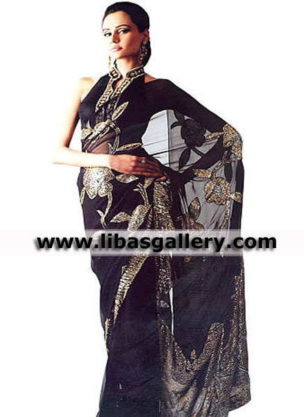 Dark Black Saree Lawrance