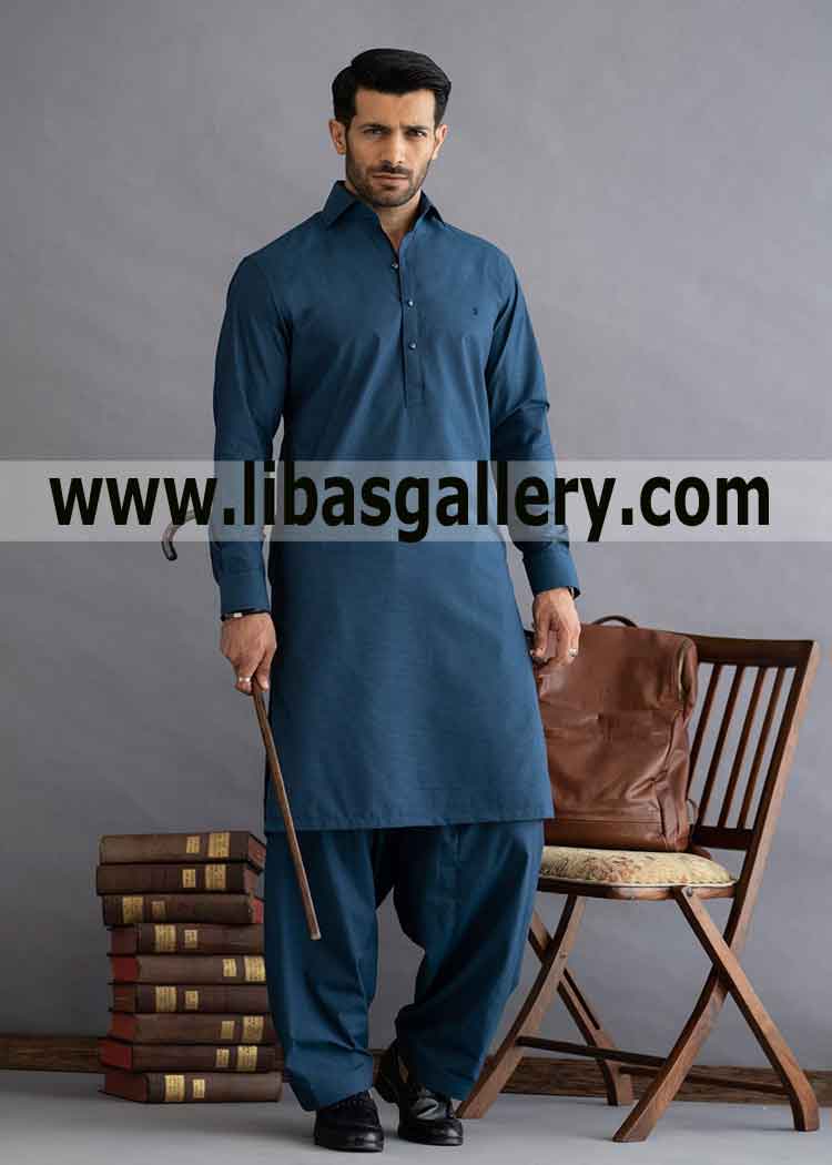 Dark Teel Man Shalwar kameez Suit