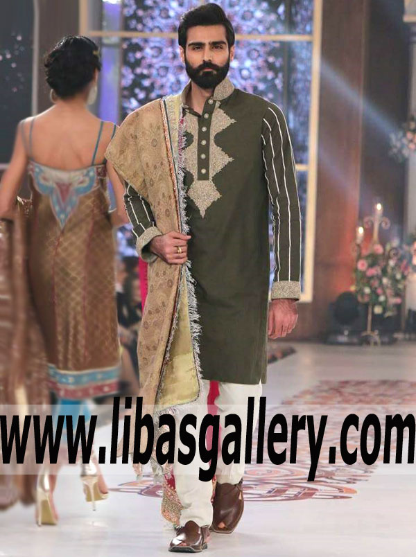 Exquisite Heavy Embellished Grooms Mehndi Dress for Wedding