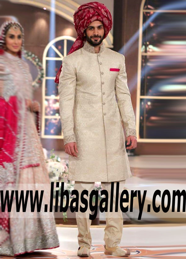 shahzad noor in jamawar designer wedding sherwani with rajasthani style pretied turban Vancouver Toronto Canada shahzad noor in jamawar designer wedding sherwani with rajasthani style pretied turban Vancouver Toronto Canada