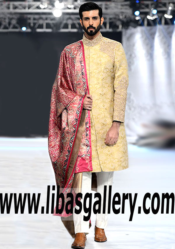 Fascinating Banarasi Jamawar Wedding Sherwani for next Formal Event