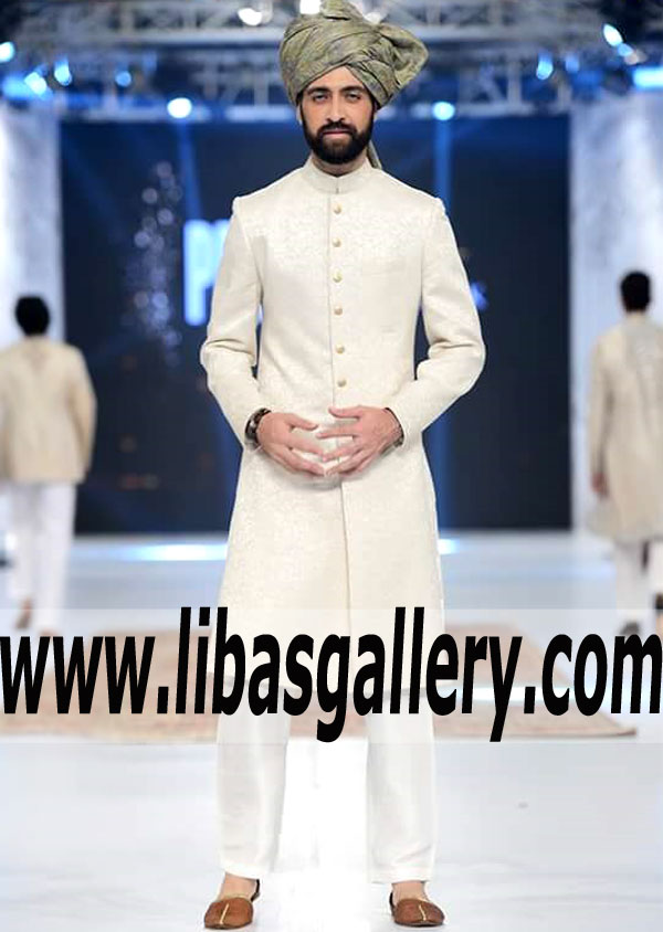 Awesome Off white Jamawar Sherwani Suit for Groom nikah barat day