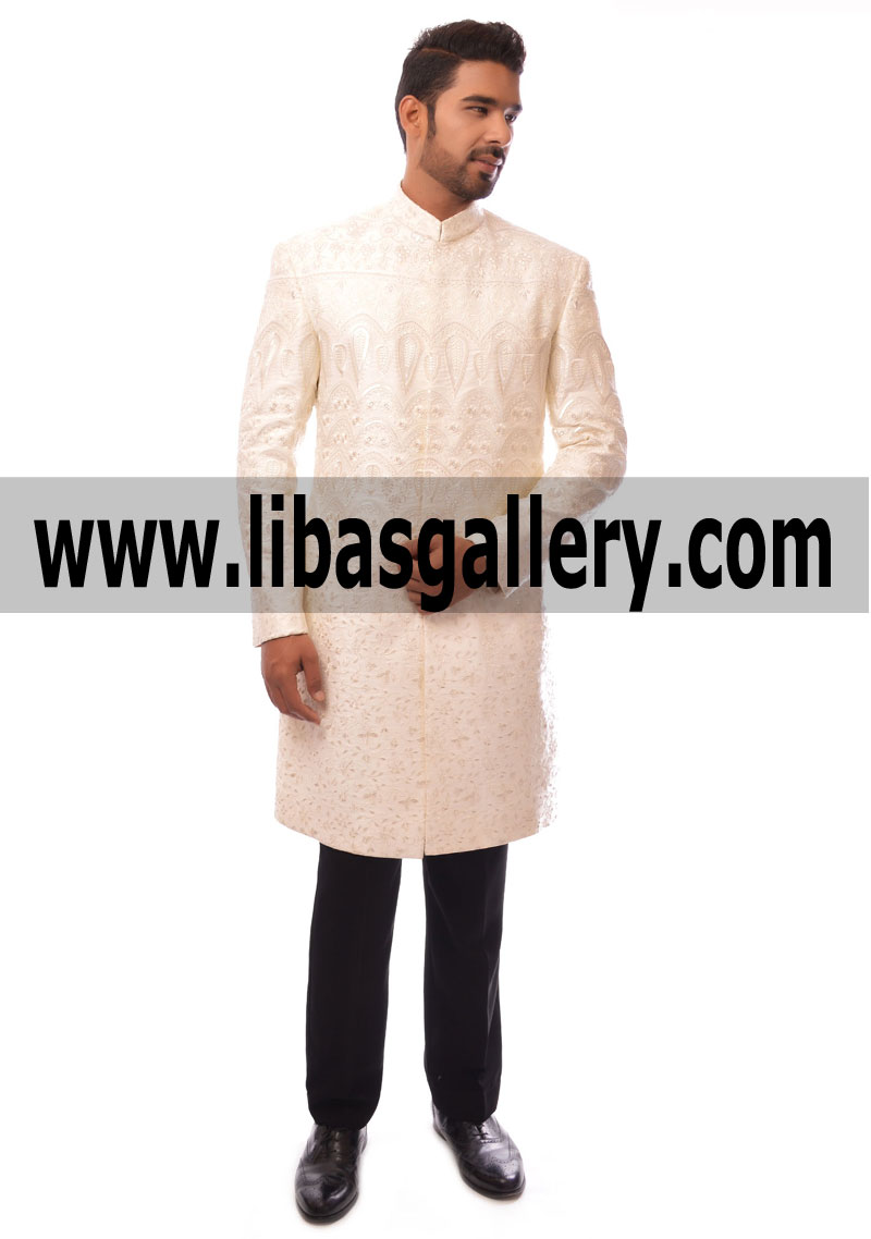 Groom Saying Thank you to Wedding Guestson Stage Ramp in Sherwani Suit Design for attending Marriage 2017