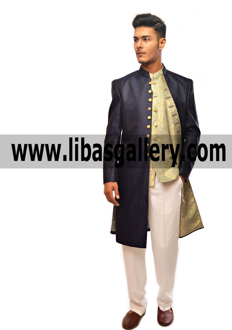 Double Sherwani Amir adnan inner waistcoat outer sherwani gold buttons groom men’s wear wedding South Africa