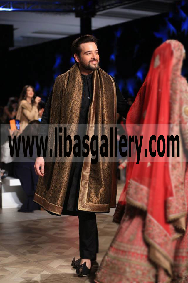 Black Full Embroidered Sherwani Suit on High Quality Fabric for Wedding and Occasion for Men 2017 end