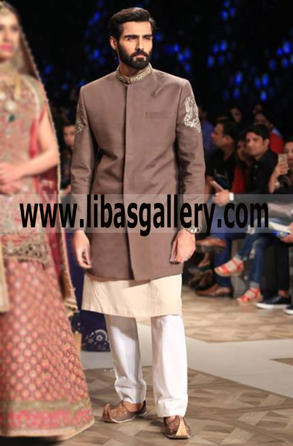 Short Length Wedding Sherwani for Dulha Groom Nosha