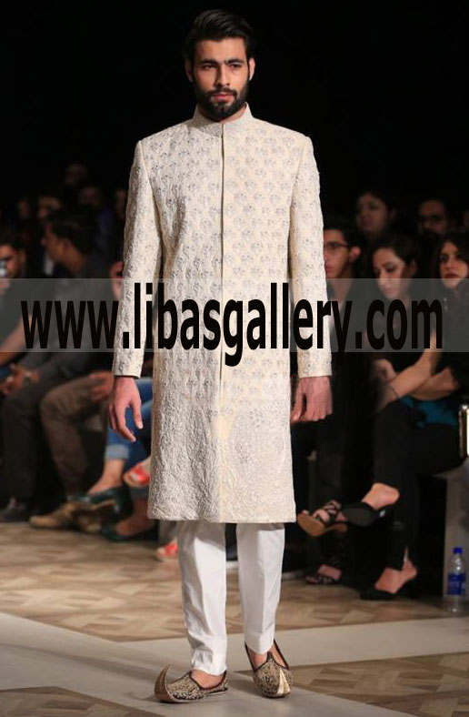 ivory full heavy embroidered groom sherwani for nikah barat wedding day California Washington Texas usa