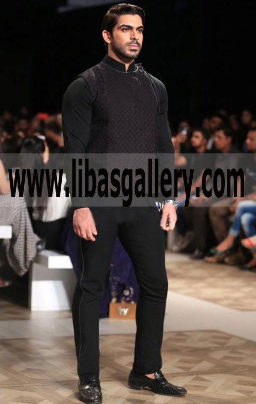 Black Embroidered waistcoat Suit for party and Occasion for Men