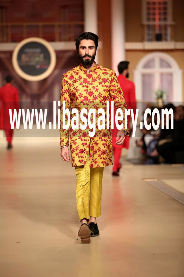 Sherwani Mango Color with Trouser for Occasion Function Wedding 2018