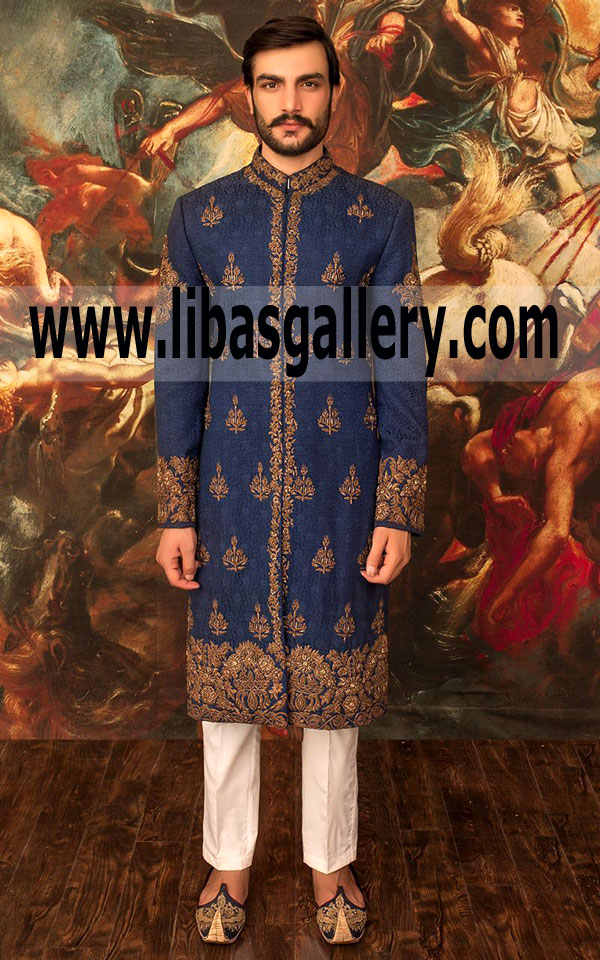 Latest Pakistani Designer Groom Wedding Dresses 2018 custom made bespoke sherwani suit by pakistani designer Des plaines Illinois USA