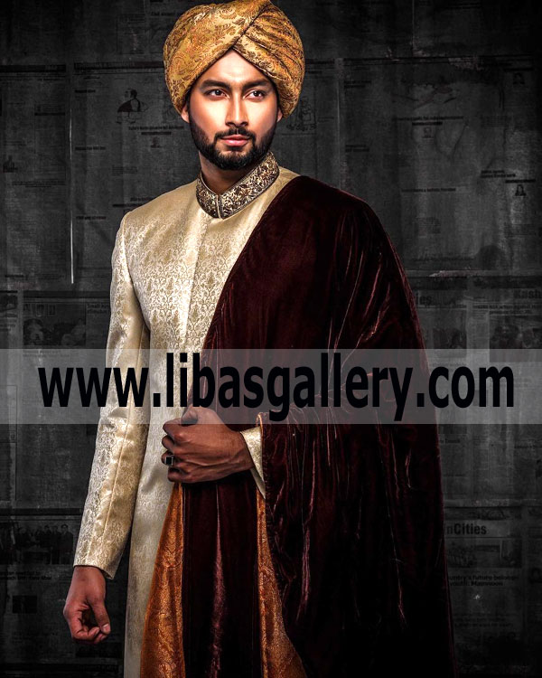 Royal Golden Sherwani Groom Dulha Barat Nikah 2018