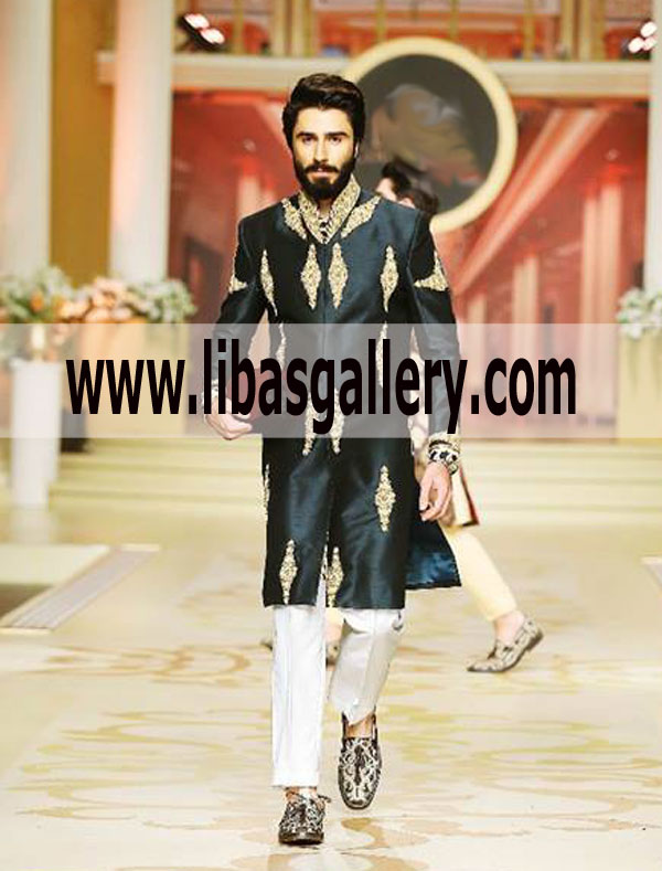 Wedding Sherwani in Black Color for Groom 