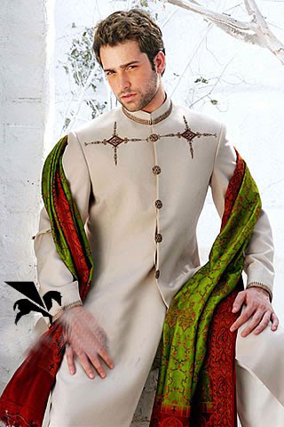 Beige Pakistani Designer Sherwani AQ