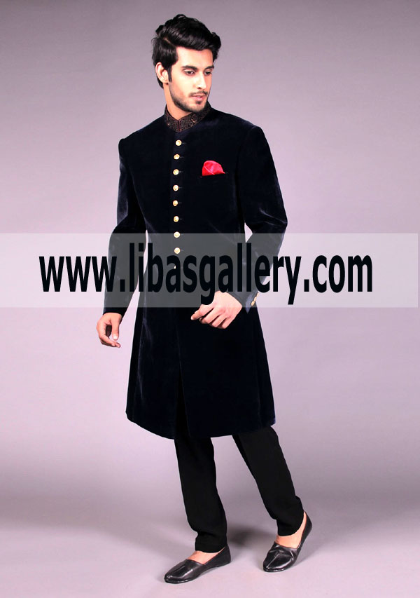 Black Velvet Sherwani for Groom Dulha 2018