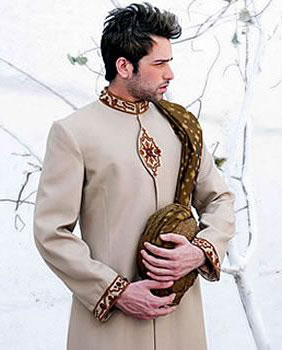 Beige Pakistani Wedding Sherwani AS