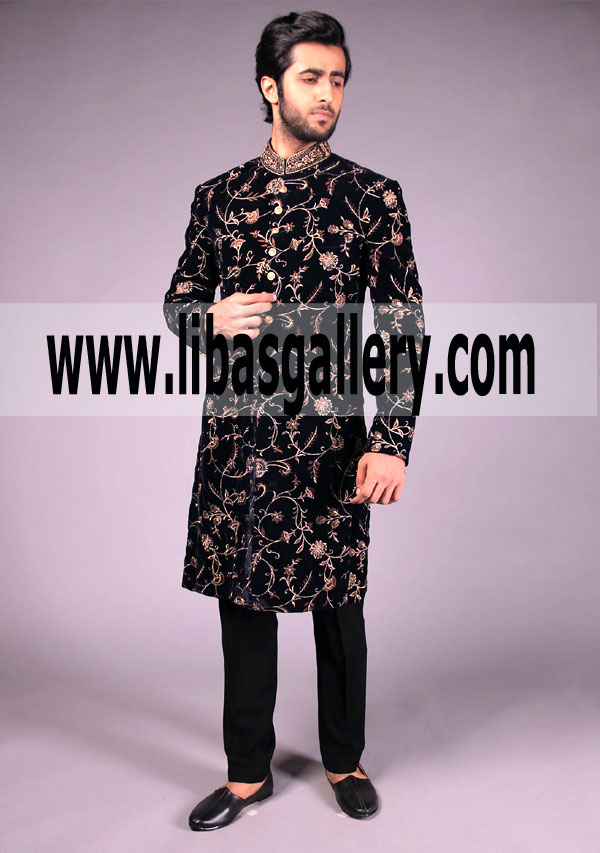 Good looking Groom in Velvet Embroidered Sherwani 2018