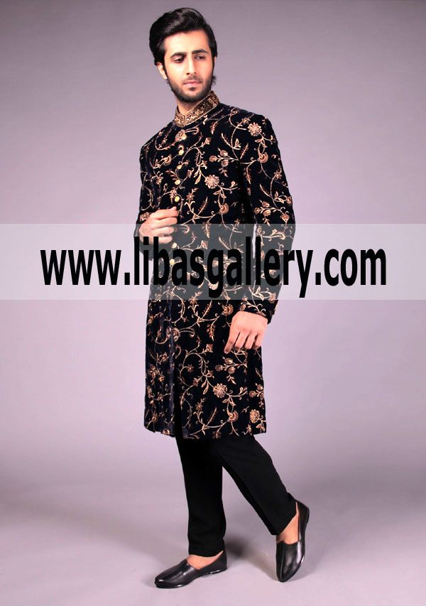 Good looking Groom in Velvet Embroidered Sherwani 2018