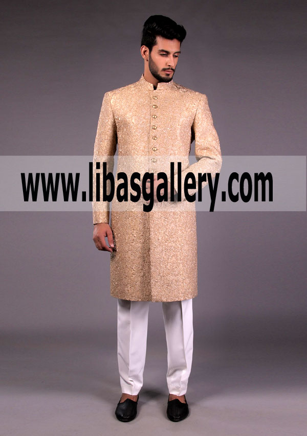 Nice Jamawar Traditional Almond Wedding Sherwani 2018