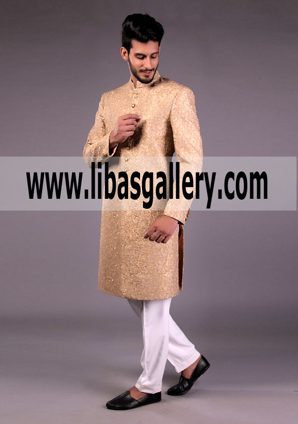 Nice Jamawar Traditional Almond Wedding Sherwani 2018