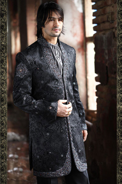 Black Indian Designer Sherwani AU